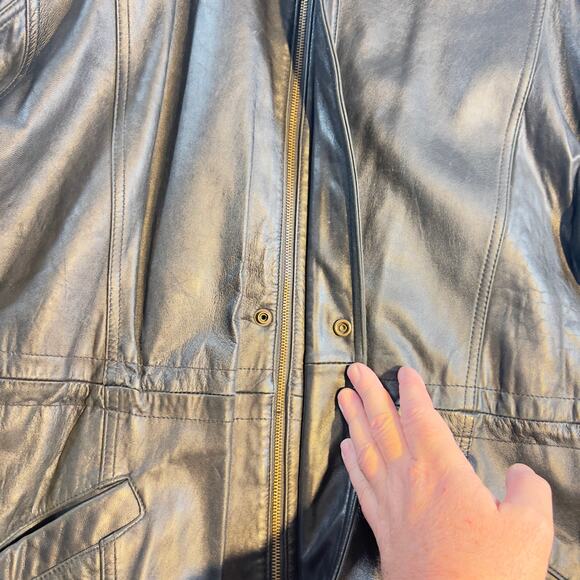 Colebrook Co. Lined Leather Coat Men's Large Drawstring Waist Cinch Zip & Snap - Picture 10 of 16